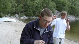 Oliver and Gavin being pestered by midges at Revsvatnet